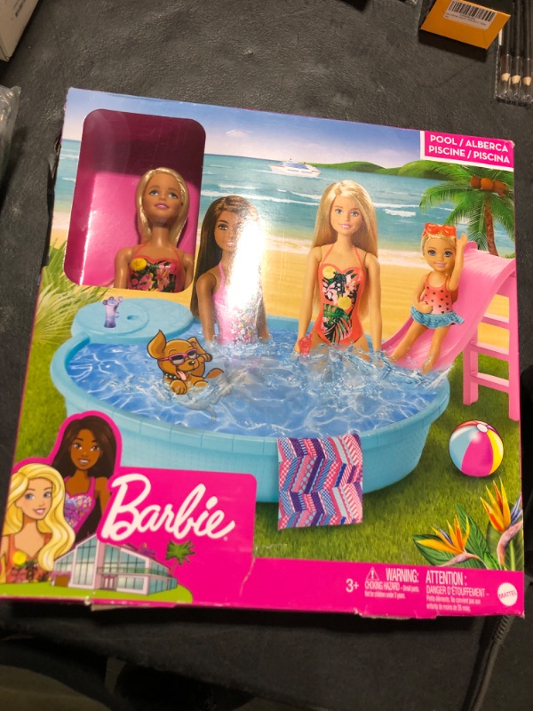 Photo 2 of ?Barbie Doll, 11.5-Inch Blonde, and Pool Playset with Slide and Accessories, Gift for 3 to 7 Year Olds