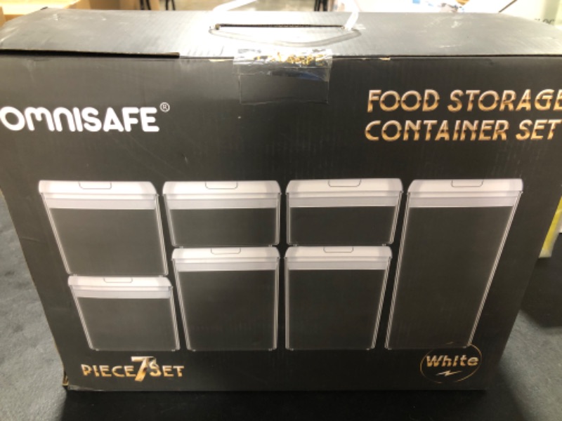 Photo 2 of OMNISAFE Airtight Food Storage Container Set, 7Pcs Kitchen & Pantry Organization Containers, BPA Free Clear Plastic Canisters for Cereal, Sugar & Dry Food with Easy Lock Lid, Include 9 Labels, Rectangle White 7Pcs-Rectangle-White