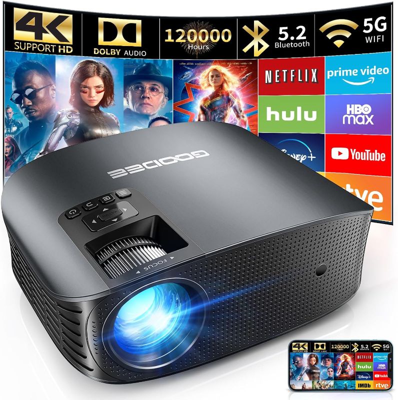 Photo 1 of GooDee Projector 4K With WiFi And Bluetooth Supported, FHD 1080P Mini Projector For Outdoor Moives, 5G Video Projector For Home Theater Dolby Audio Zoom Portable Projector TV Stick PPT (YG600 Plus)