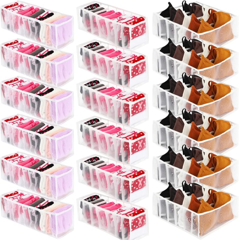 Photo 1 of 18 Pcs Drawer Organizers for Clothing Wardrobe Clothes Organizer Divider Foldable Mesh Closet Organizers and Storage for T-shirt, Jeans, Pants, Sock, Underwear, Bra (6,7,11 Grids, small) 