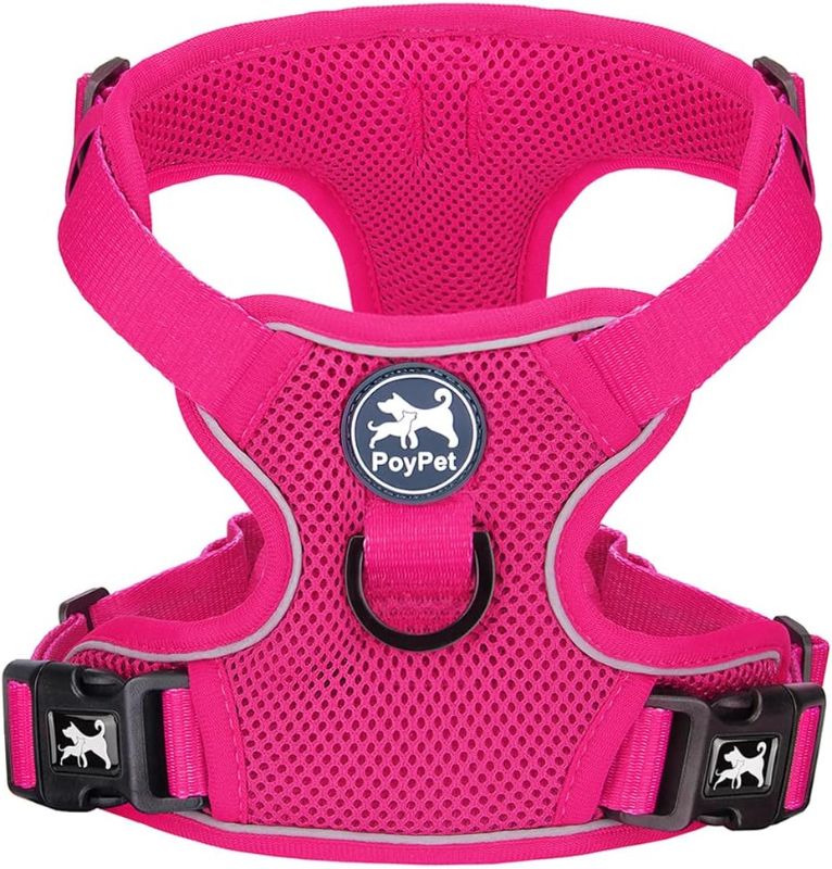 Photo 1 of PoyPet Reflective Soft Breathable Mesh Dog Harness No Choke Double Padded Vest Adjustable(Fuchsia,M) 