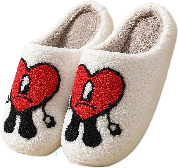 Photo 1 of HIPINISS Bad Cute Bunny Slippers for Women Men Retro Memory Foam Cute Cartoon Plush Fluffy Warm Fur Lined slippers Indoor House Home Winter Shoe, Red - - - -size medium - 7/8 
