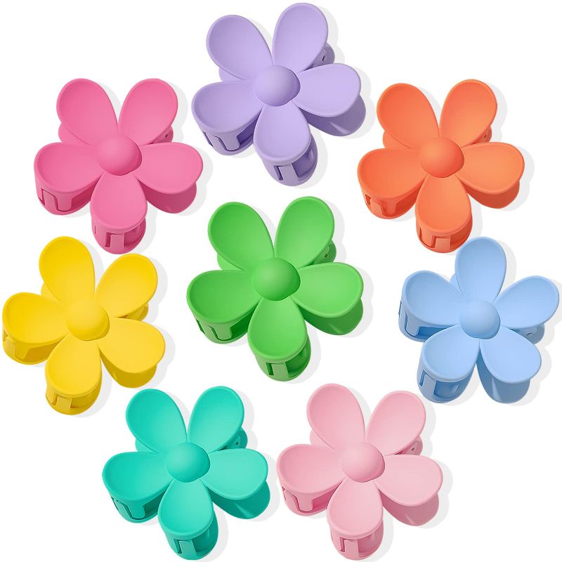 Photo 1 of 8 Pack 3 Inch Hair Claw Clips, Large Flower Claw Clips for Women Thin Thick Curly Hair,Big Matte Clips, 90's Strong Hold Jaw Daisy Clip