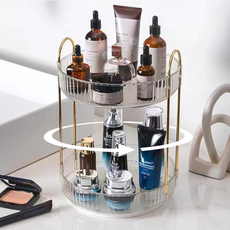 Photo 1 of 360 Rotating Makeup Organizer Countertop Vanity Perfume Skincare Organizers, Bathroom Organizer Countertop Dresser cosmetic makeup Organizers and Storage make up organizers for counter Spinning (Gold)
