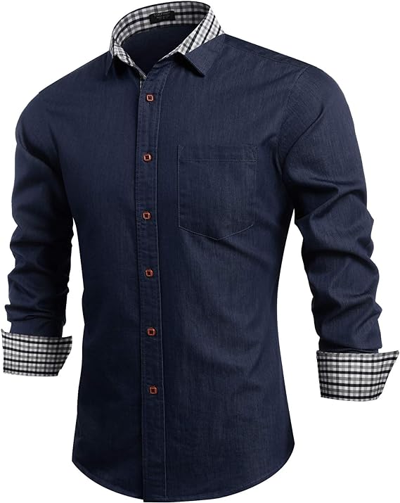 Photo 1 of COOFANDY Men's Casual Dress Shirt Button Down Shirts Long Sleeve Denim Work Shirt - large 
