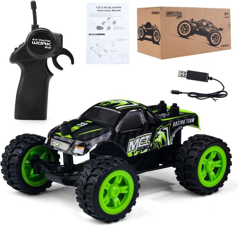 Photo 1 of DINOSAUR SNEAKS UP 1:32 Scale RC Car 25+KM/H High-Speed Remote Control Cars, 2.4GHz Hobby RC Truck Off-Road Vehicle Toys for Kids, Adults, Girls and Boys Holiday Ideas Gift (Green) 