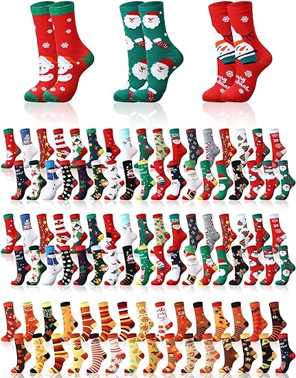 Photo 1 of Hoosige 100 Pairs Christmas Socks Bulk Christmas Crew Socks for Women Thanksgiving Socks for Holiday Gift 