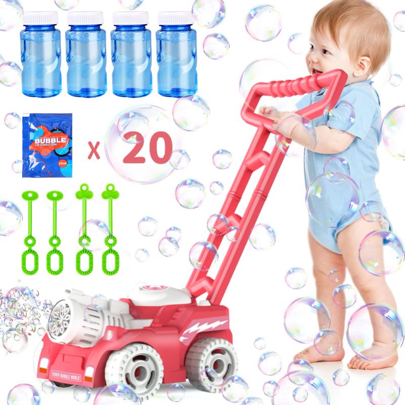 Photo 1 of Aomola Bubble Lawn Mower for Toddlers Kids 1-3, 5000+ Automatic Bubble Blower Maker Machine w/Light Push Toys for Toddler, Christmas Birthday Gifts for 3 4 5 6 7 8 Years Old Boys Girls (Pink)