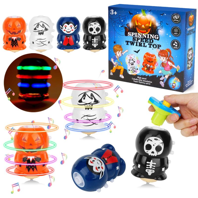 Photo 1 of BEIGUO 4 Pack Halloween Spinning Top Toys with Flashing Lights and Music for Kids Boys Girls Halloween Party Favors Treats Prizes Halloween Goodie Bag Fillers Gifts