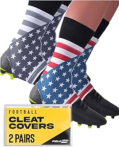 Photo 1 of FieldPro Spats Football Cleat Covers - 2 Pairs Football Spats for Cleats | Cleat Spats for Football, Soccer, Baseball & Turf 1 Pair Tan Camo and 1 Pair Gray Camo Small