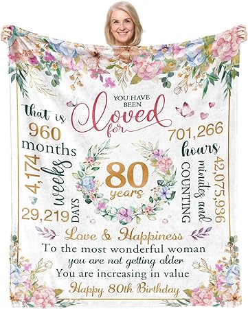Photo 1 of 80th Birthday Decorations for Women,80th Birthday Gifts for Women,Best 80th Birthday Gifts,Happy 80th Birthday Decorations for Her,Wife,Sister,Friend,Soft Throw Blanket 50" X 60"