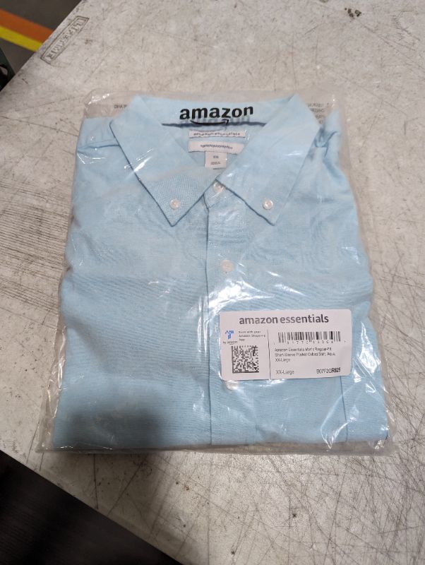 Photo 2 of Amazon Essentials Men's Regular-Fit Short-Sleeve Pocket Oxford Shirt XX-Large Aqua Blue