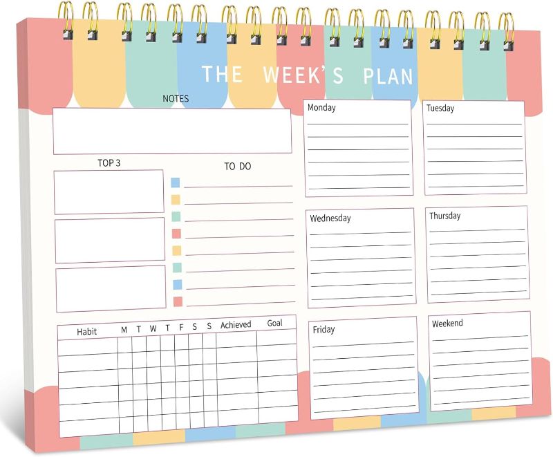 Photo 1 of Stilip Weekly to Do List Notepad 9.5x6.5”- 52 Sheets Undated Weekly with Tear Off Daily To Do List Notepad, Habit Tracker, Academic Planner Notebook - Full Year Productivity Planner-Colourful
