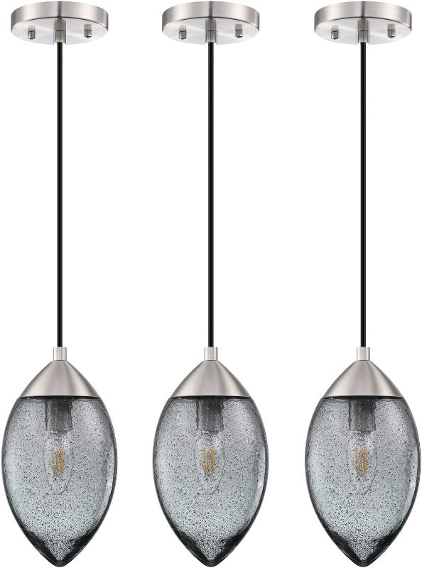 Photo 1 of 3 Pack 1 Light Hanging Indoor Kitchen Island Pendant Lights 5.5" Black Seeded Handicraft Gold Rugby Glass Pendant Light Fixtures Brushed Nickel Finish Modern Farmhouse Dinning Over Sink
