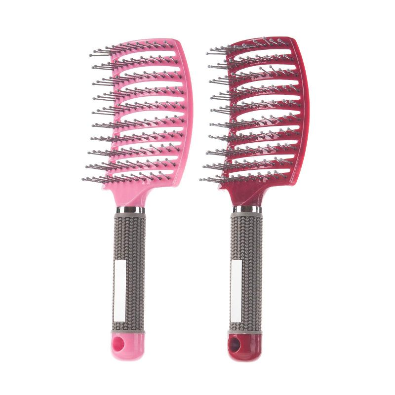 Photo 1 of 2 Pack Professional Vented Curved Detangling Hair Brush,Fast Drying Styling Massage Hairbrush for Tangled Long Thick Curly Hair (Pink, Red)
