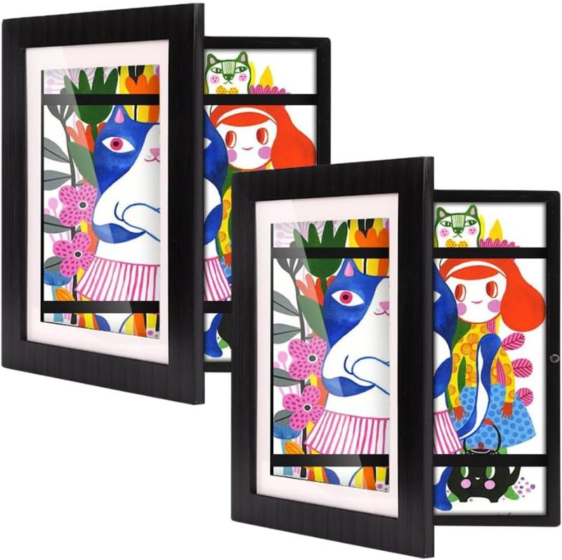 Photo 1 of [2-Pack] Kids Art Frame for Children Art Projects, 8.5x12 Front Opening Kids Artwork Frames Changeable, Display Storage Picture Frames for Kids Drawing, Schoolwork, Crafts, Photos, Holds 50 Pcs, Black 