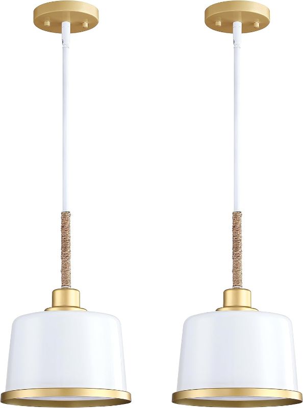 Photo 1 of 2 Pack 1 Light Hanging Indoor 8.2" Gold Kitchen Island Pendant Ceiling Light Fixtures White Finish for Bar Dining Room Corridor Living Room Bedside Over Sink 