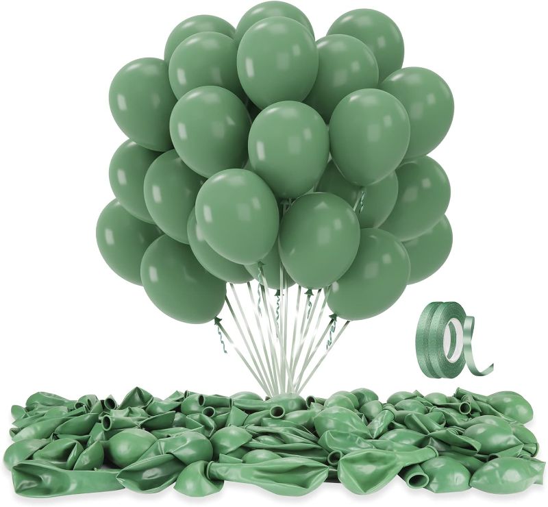 Photo 1 of 120Pcs green balloon, 12 inch Olive Green Helium Balloons with Ribbon for Birthday, Wedding, Baby Shower,Graduation Birthday Party Decorations 