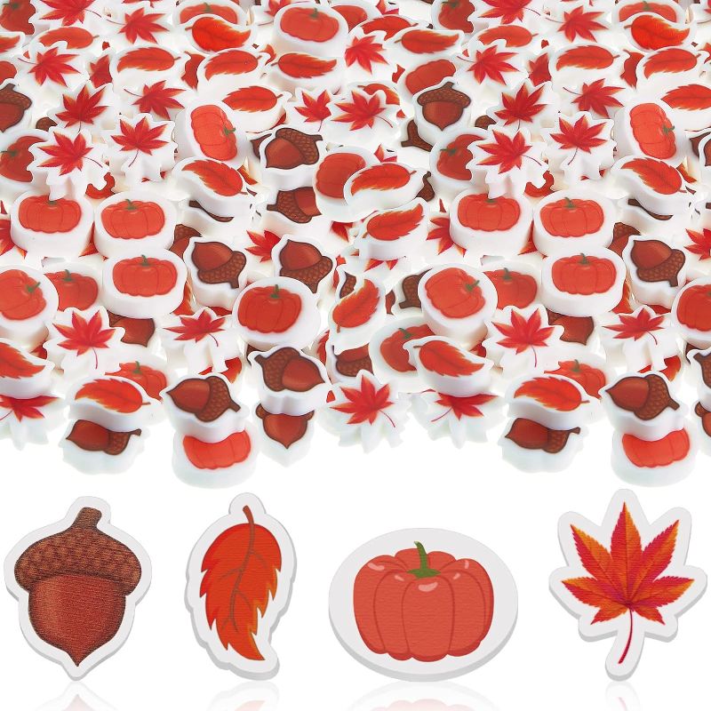 Photo 1 of 100 Pcs Mini Erasers Bulk Pumpkin Maple Leaf Eraser Red Fall Eraser Acorn Small Fall Leaf Eraser Gifts for Kids Children Classroom School Homework Autumn