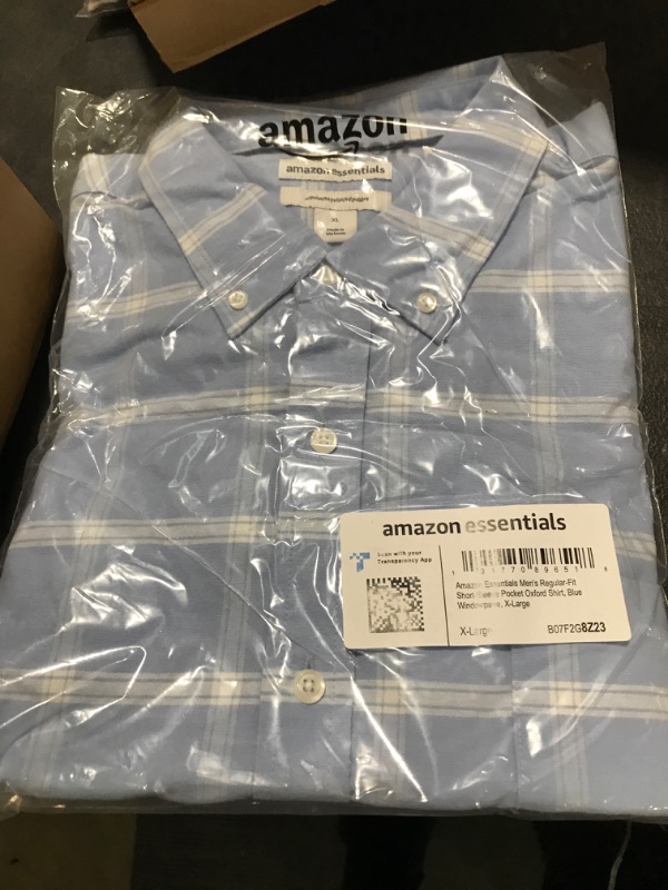 Photo 2 of Amazon Essentials Men's Regular-Fit Short-Sleeve Pocket Oxford Shirt X-Large Blue Windowpane