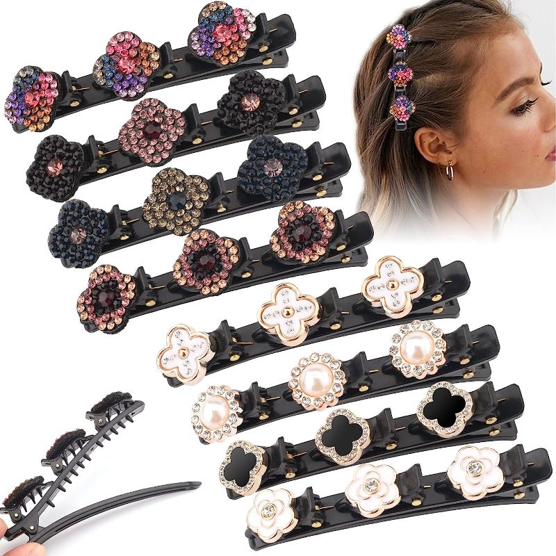 Photo 1 of 8PCS braided hair clips for women,rsvelte sparkling crystal stone braided hair clips with rhinestones for women and girls 