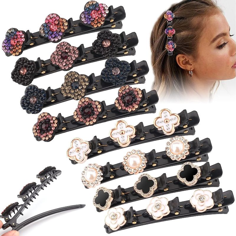 Photo 1 of 8PCS braided hair clips for women,rsvelte sparkling crystal stone braided hair clips with rhinestones for women and girls 