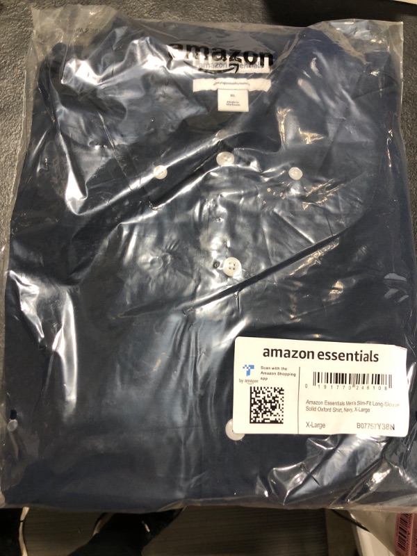 Photo 1 of Amazon Essentials Men's Slim-Fit Long-Sleeve Oxford Shirt X-Large Navy