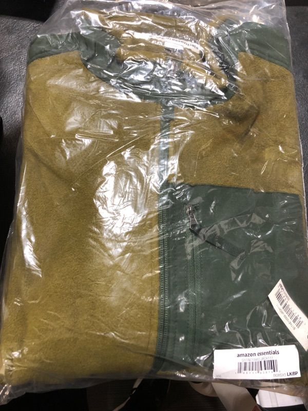 Photo 1 of Amazon Essentials Men's Full-Zip Fleece Jacket (Available in Big & Tall) Polyester Golden Olive Green Color Block XX-Large
