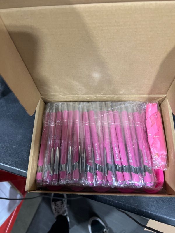 Photo 2 of Colarr 150 Pcs Breast Cancer Awareness Accessories Include 50 Pcs Breast Cancer Awareness Pink Ribbon Bracelets 50 Pcs Pink Ribbons Pins 50 Pcs Ballpoint Pens for Breast Cancer Party Favors