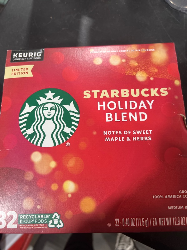 Photo 2 of Starbucks K-Cup Coffee Pods—Medium Roast Coffee—Holiday Blend—100% Arabica—Limited Edition—1 box (32 pods) NEW! Holiday 32 Count (Pack of 1) BB 3 MAY 2024