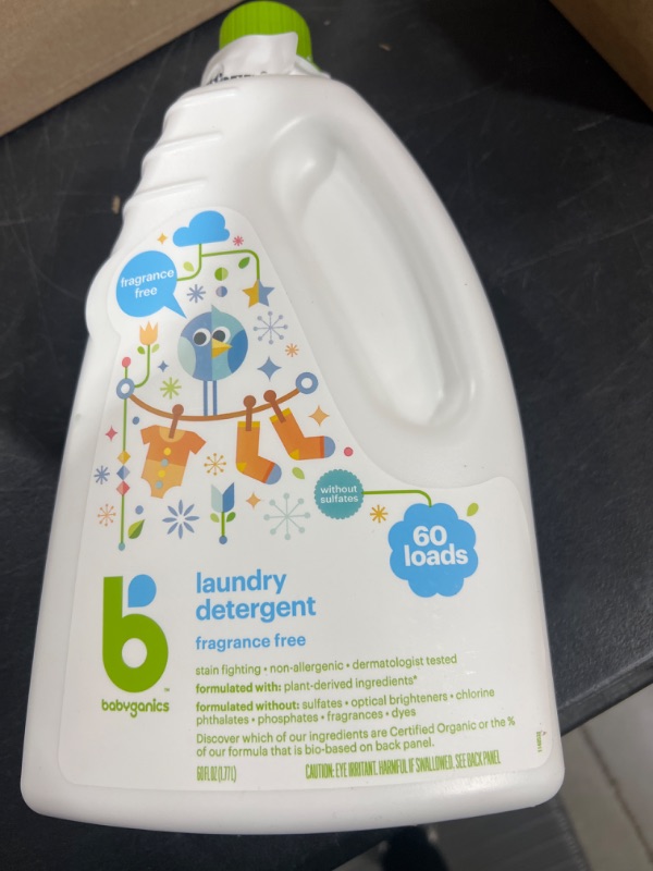 Photo 2 of Babyganics 3X Baby Laundry Detergent, HE compatible, Stain-Fighting, Fragrance Free, 60 Fl Oz