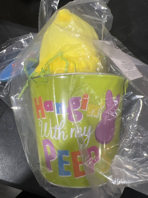 Photo 2 of Animal Adventure 9-10.5 INCH Easter Soft Plush Peeps® in TIN Bucket | Yellow Bucket and Plush Yellow