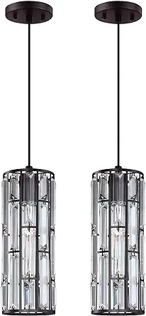 Photo 1 of 2 Pack 1 Light 4.75" Crystal Shade Hanging Kitchen Island Pendant Light Oil Rubbed Bronze Finish,Modern Pendant Fixture with Crystal Metal Shade for Bar,Dining Room,Corridor,Living Room Over Sink 