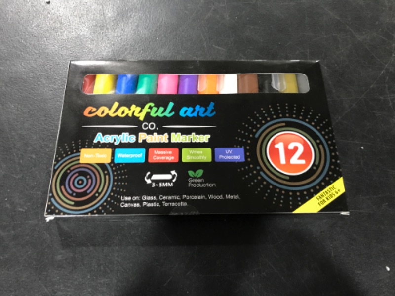 Photo 2 of Colorful Art Co. Acrylic Paint Pens – Permanent, Waterproof Pen 12 Pack w/Reversible 3-5mm Brush Tips – Painting Markers for Rocks, Wood, Glass, Ceramic & Stone - Craft Supplies 