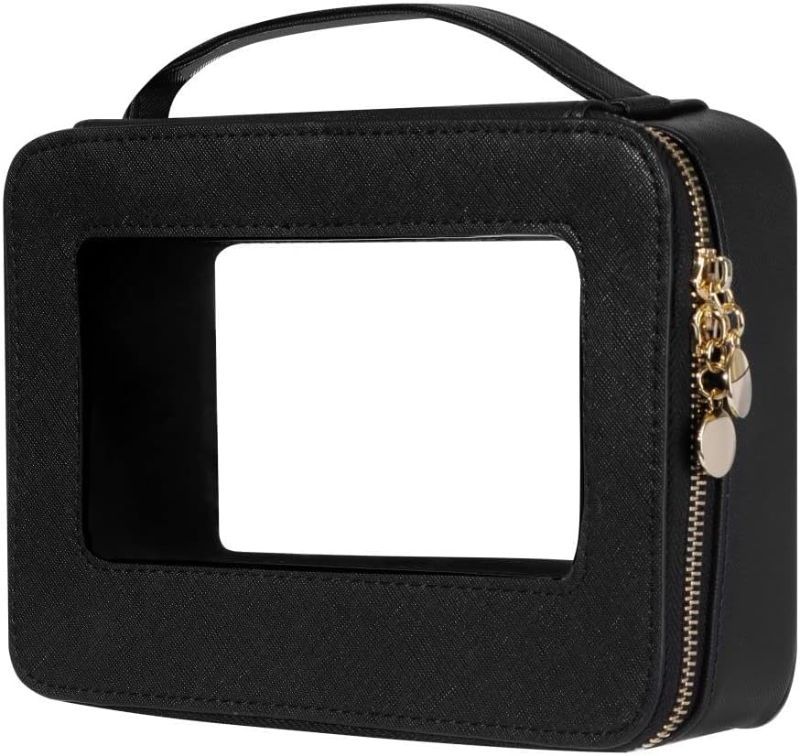 Photo 1 of gootrades Clear Makeup Bag Travel Makeup Bag Transparent Cosmetic Case Clear Travel Toiletry Bag with Transparent Vinyl Windows & Gold Zippers for Women?Black?