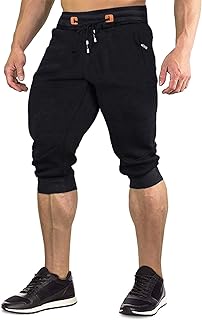 Photo 1 of (38) Dr.Cyril Men's 3/4 Jogger Shorts Elastic Cotton Capri Pants Below Knee Long Workout Running Short with Zipper Pockets 38 Black