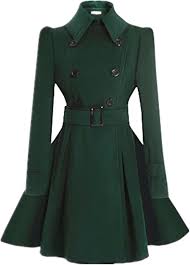 Photo 1 of (M) ForeMode Women Swing Double Breasted Wool Pea Coat With Belt Buckle Spring Mid-Long Long Sleeve Lapel Dresses Outwear Medium Green