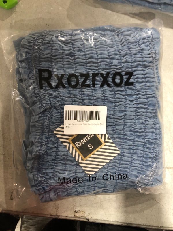 Photo 1 of (S) Rxozrxoz Women's Summer Denim Rompers Flowy Sleeveless Smocked High Waist Spaghetti Straps Short Jean Jumpsuits Small Blue