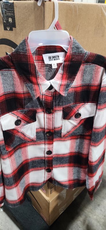 Photo 1 of BB Dakota by Steve Madden Women S Button Down Boxy Shacket (Racing Red Multi XL)
