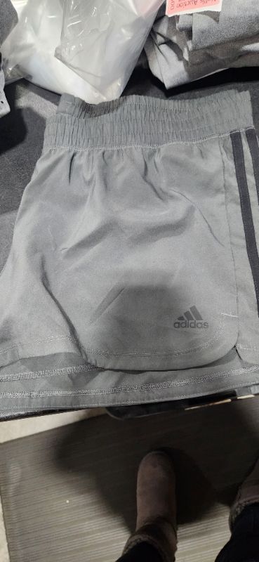 Photo 2 of Adidas Pacer 3-Stripes Woven Shorts (Grey/Black 1) Women's Shorts- Size XL
