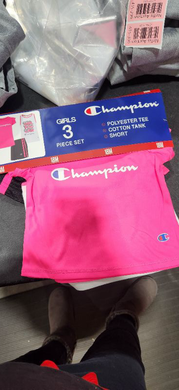 Photo 1 of Champion Girl S 3 Piece Polyester Tee Cotton Tank & Short Set (Knockout Pink/White/Black 18M)
