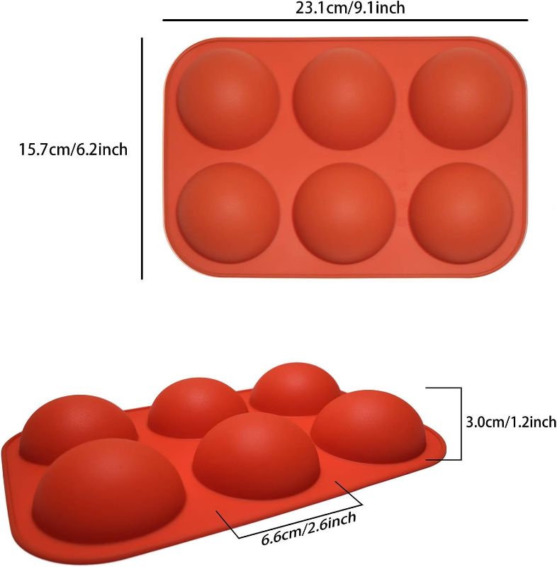 Photo 1 of 2 Pcs 6 Holes 2.6 Inch silicone candy mold,bakeware cake mold,BPA Free(Deep Red),Hicomfety
