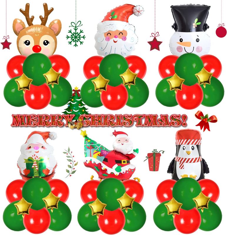 Photo 1 of Christmas Balloons Garland Arch Kit, Christmas Foil Balloons with Santa Claus Reindeer Snowman Star Balloons, 12 Inch Red Green Latex Balloons for Christmas...
