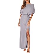 Photo 1 of ANRABESS Women's Batwing Sleeve Tie Waist Long Dresses Formal Party Wedding Guest Side Split Maxi Dress XL 
