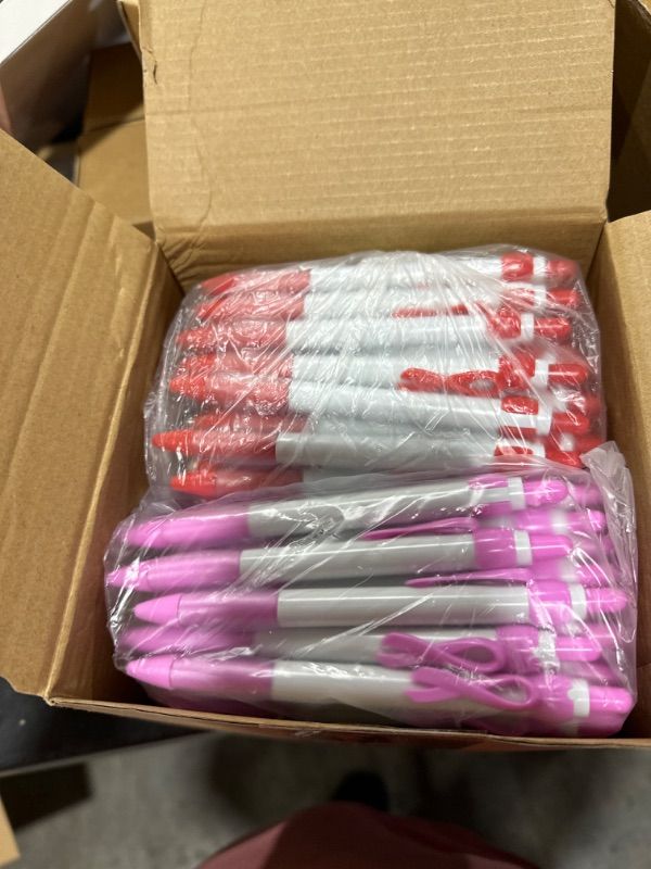 Photo 2 of Ctosree 200 Pcs Cancer Awareness Pen Bulk Red Purple Pink Ribbon Pen HIV Aids Violence Lupus Alzheimer Pancreatic Breast Cancer Awareness Accessories for Public Events Charity Supplies, Black Ink