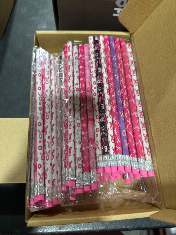 Photo 2 of Harloon Breast Cancer Awareness Pencils Bulk, Pink Ribbon Wood Pencils with Eraser Survivor Gift for Women Breast Cancer Awareness Party Supplies, HB Pencils for Fundraiser Handouts (96 Pcs)