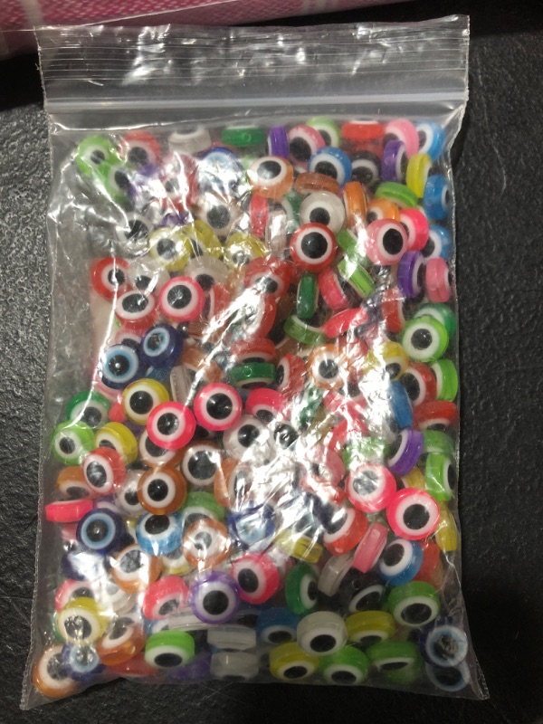 Photo 2 of 300 Pieces Flat Round Evil Eye Beads Handmade Resin Lampwork Beads 8mm Charms Spacer Beads for Bracelets Necklace Jewelry Craft Making(Mix Colors) 