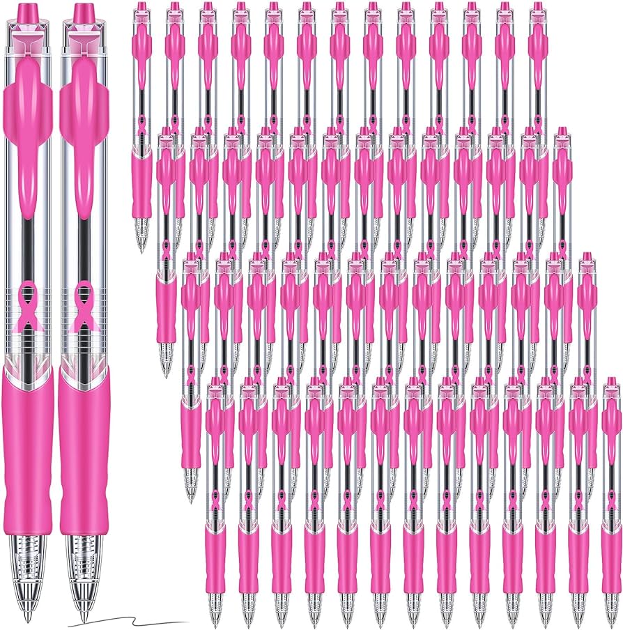 Photo 1 of 200 Pcs Breast Cancer Pens Retractable Ballpoint Pink Ribbon Pens 0.5 mm Pink Pens Black Ink with Rubber Grip Breast Cancer Awareness Bulk Items for Public Events Gift Women Girls