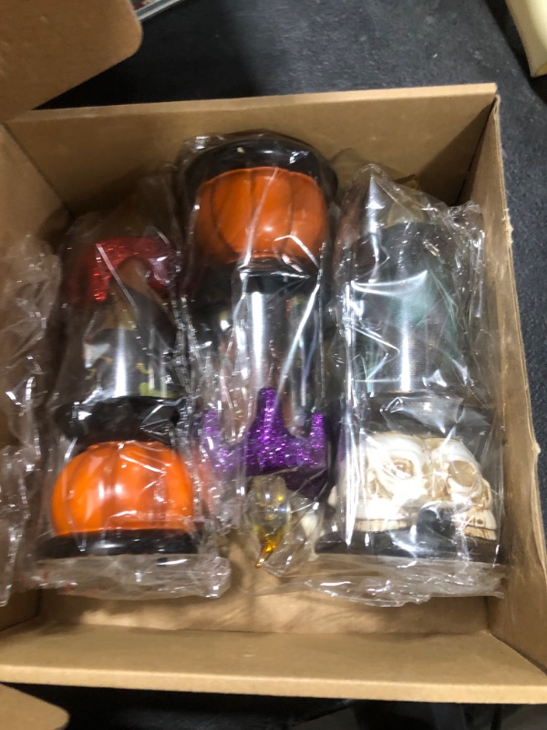 Photo 1 of 3 Pieces Halloween Flameless Candle Halloween Spooky LED Glitter Candles with Skeleton Pumpkin Candle Holder Halloween Electronic Candles Decor for Halloween Festival Celebration Party Decoration