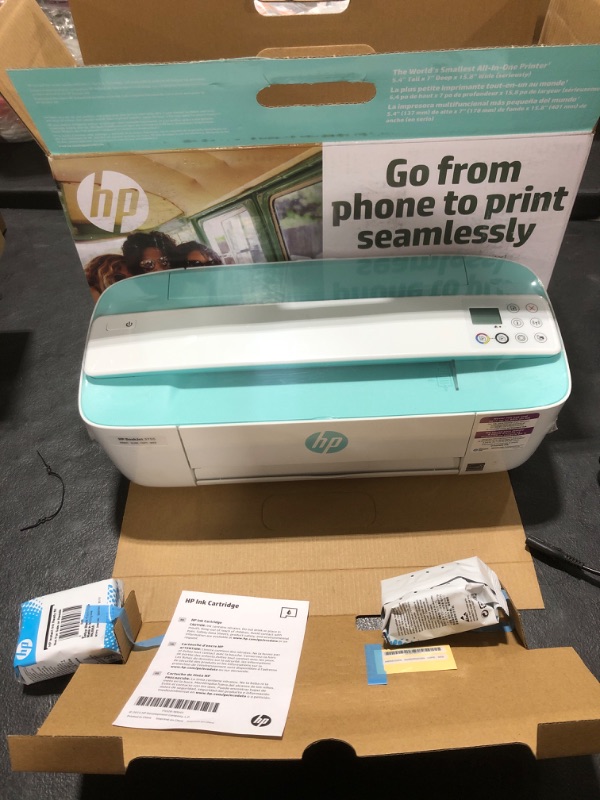 Photo 3 of HP DeskJet 3755 Compact All-in-One Wireless Printer, HP Instant Ink, Works with Alexa - Seagrass Accent (J9V92A) Seagrass HP DeskJet 3755